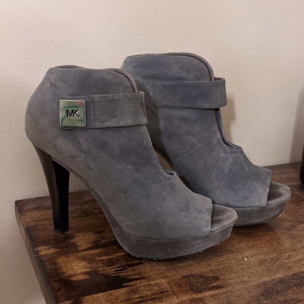 Michael Kors Gray Suede Peep Toe Bootie